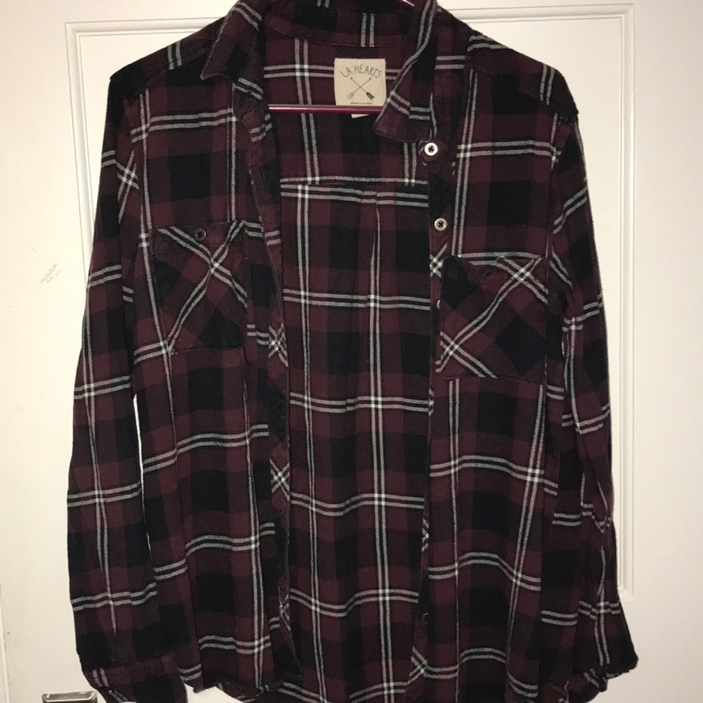 LA Hearts Maroon, white and black flannel. size L